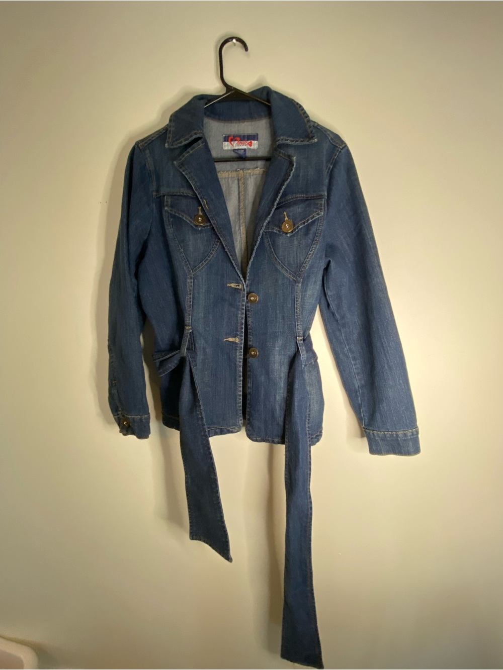 Vintage Denim Belted Blazer Jacket - Blue